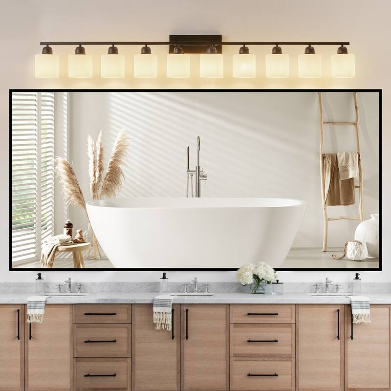 10-Light 65.4" Black Bathroom Vanity - White Glass - Wall Light for Bedroom Mirror