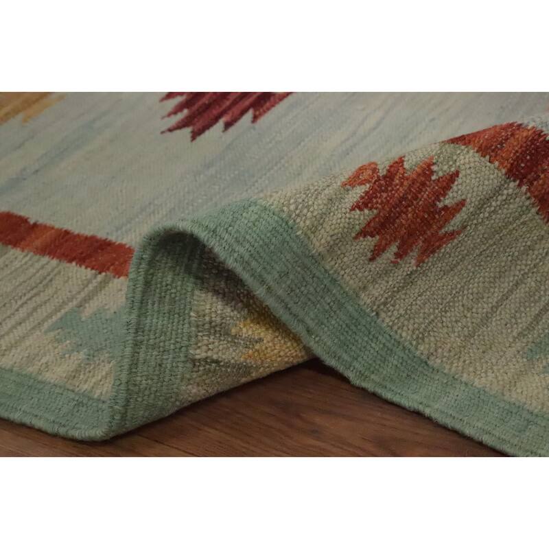 Hand Woven Oriental 100% Wool Carpet Southwestern Tribal Navy Blue & Blues Kilim Area Rug - 9' 9'' X 7' 8''