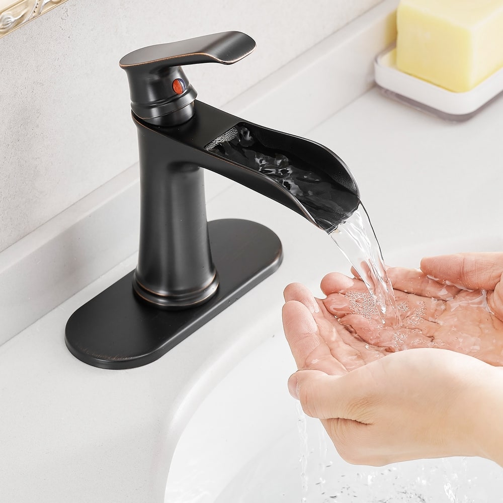 Single-handle Bathroom Waterfall Sink Faucet with Drain and Deckplate