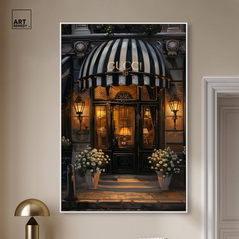 Elegant Night Time Store Visit Canvas by Art Remedy