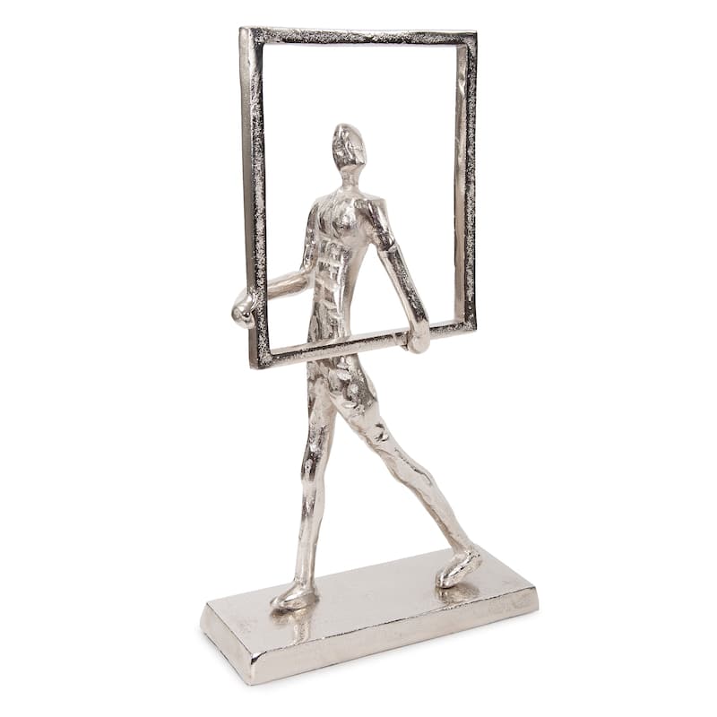 Rough Nickle Man w/Square Frame Sculpture - 12H x 5W x 5D