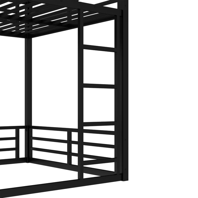 Roomfitters Metal Twin/Full Floor Bunk Bed Frame, Heavy-Duty Noise-Reduced Design, Black