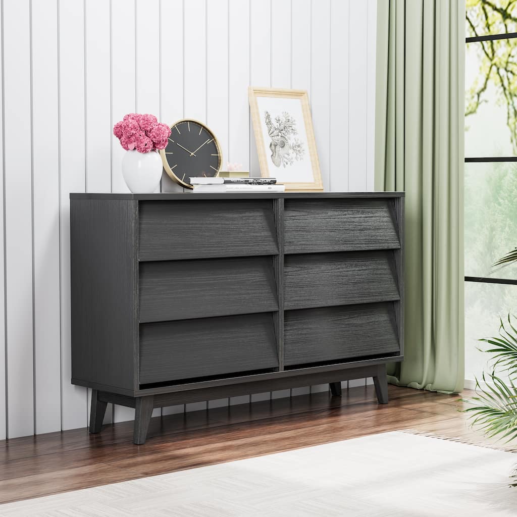 Mid-Century Modern 6-Draw Dresser with Bevel Design