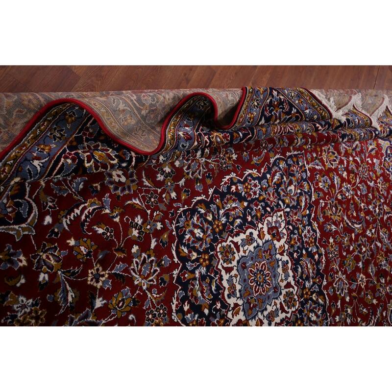 Traditional Red Kashan Turkish Rug Living Room Machine-Made Carpet - 9'7" x 12'7"