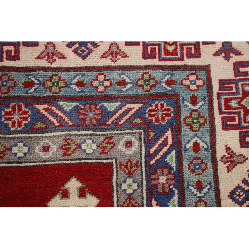 Geometric Red Large Kazak Oriental Area Rug Hand-Knotted Wool Carpet - 10'0" x 13'9"