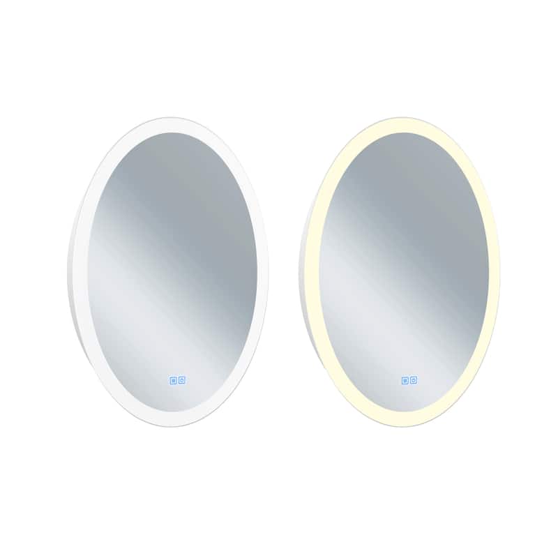 30" x 22" Agostino Matte White Oval LED Wall Mirror - White