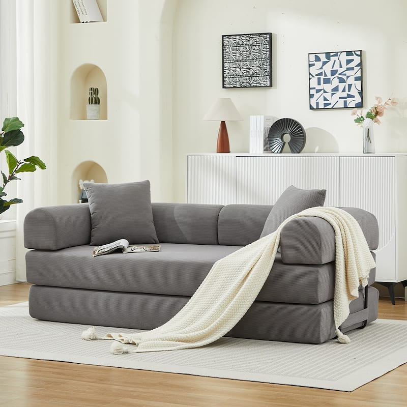 Folding Upholstered Sofa Bed, 78.5" Convertible Sleeper Sofa Bed with 2 Pillows, Fold Out Loveseat Couch, Futon Couch