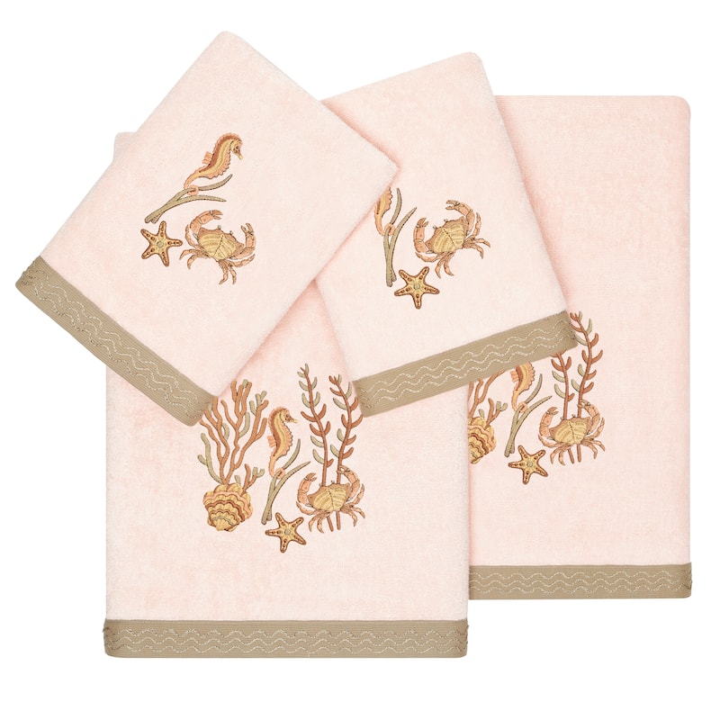 Authentic Hotel and Spa Turkish Cotton Aaron 4PC Embellished Towel Set - Blush