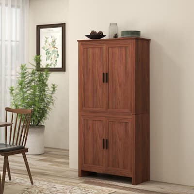HOMCOM 64" 4-Door Kitchen Pantry, Freestanding Storage Cabinet with 3 Adjustable Shelves for Kitchen
