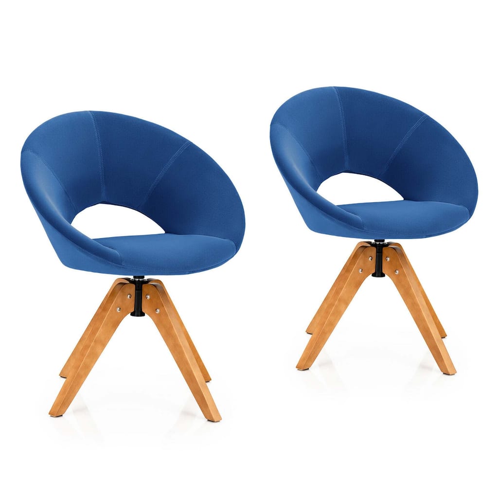 Gymax Set of 2 Swivel Accent Chair Modern Velvet Vanity Chair w/ Wood