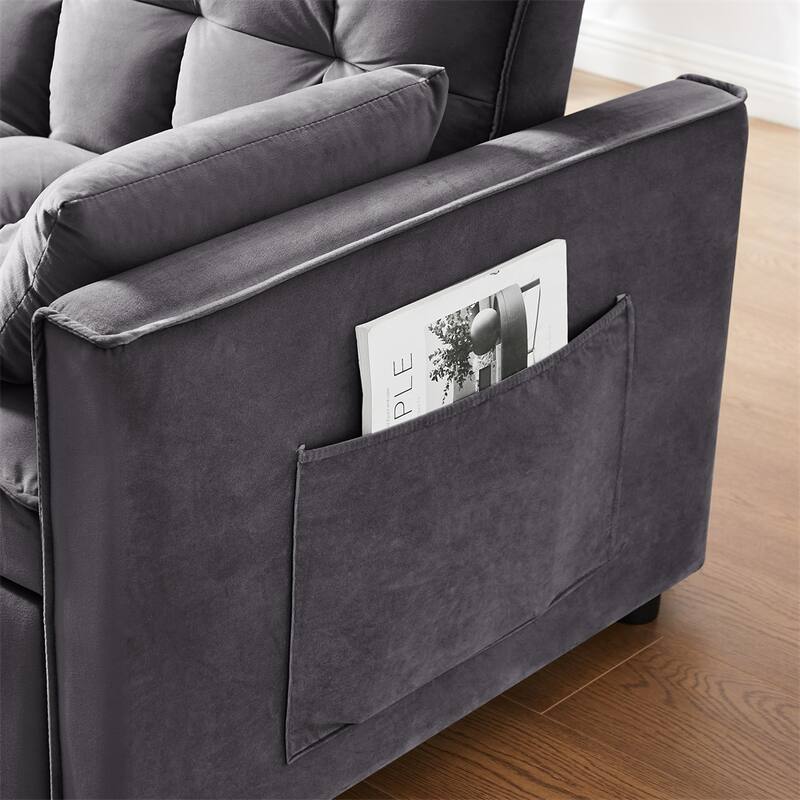 3-in-1 Modern Convertible Velvet Double Futon Sofa Bed with 2 Pillows