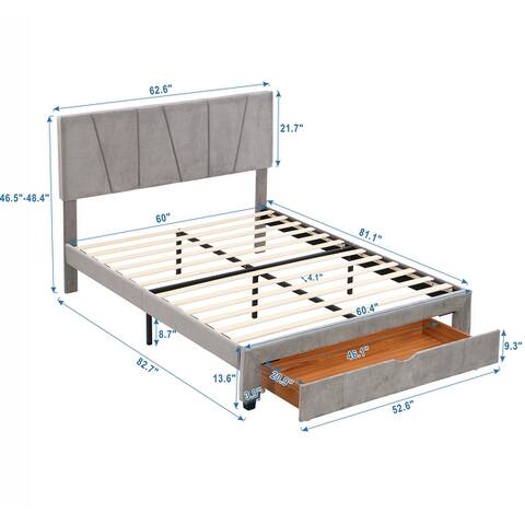 Adjustable Headboard Solid Wood Upholstery Platform Bed