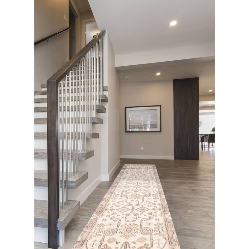 ECARPETGALLERY Hand-knotted Royal Oushak Ivory Wool Rug - 2'6 x 19'5