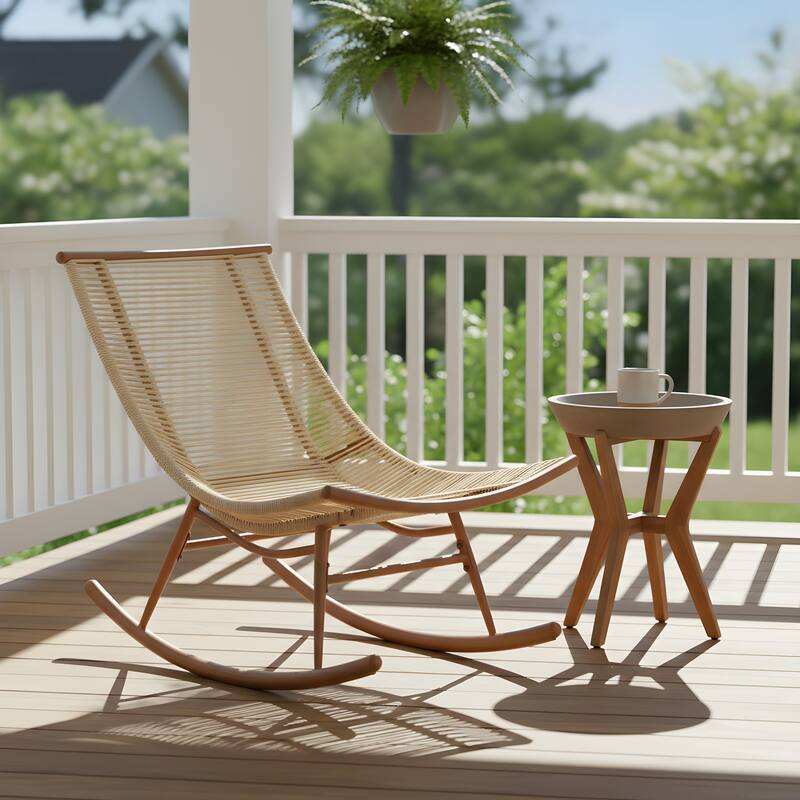 Christopher Knight Home - Rocking Chair with PE Rattan and Accent Side Table Set - Natural