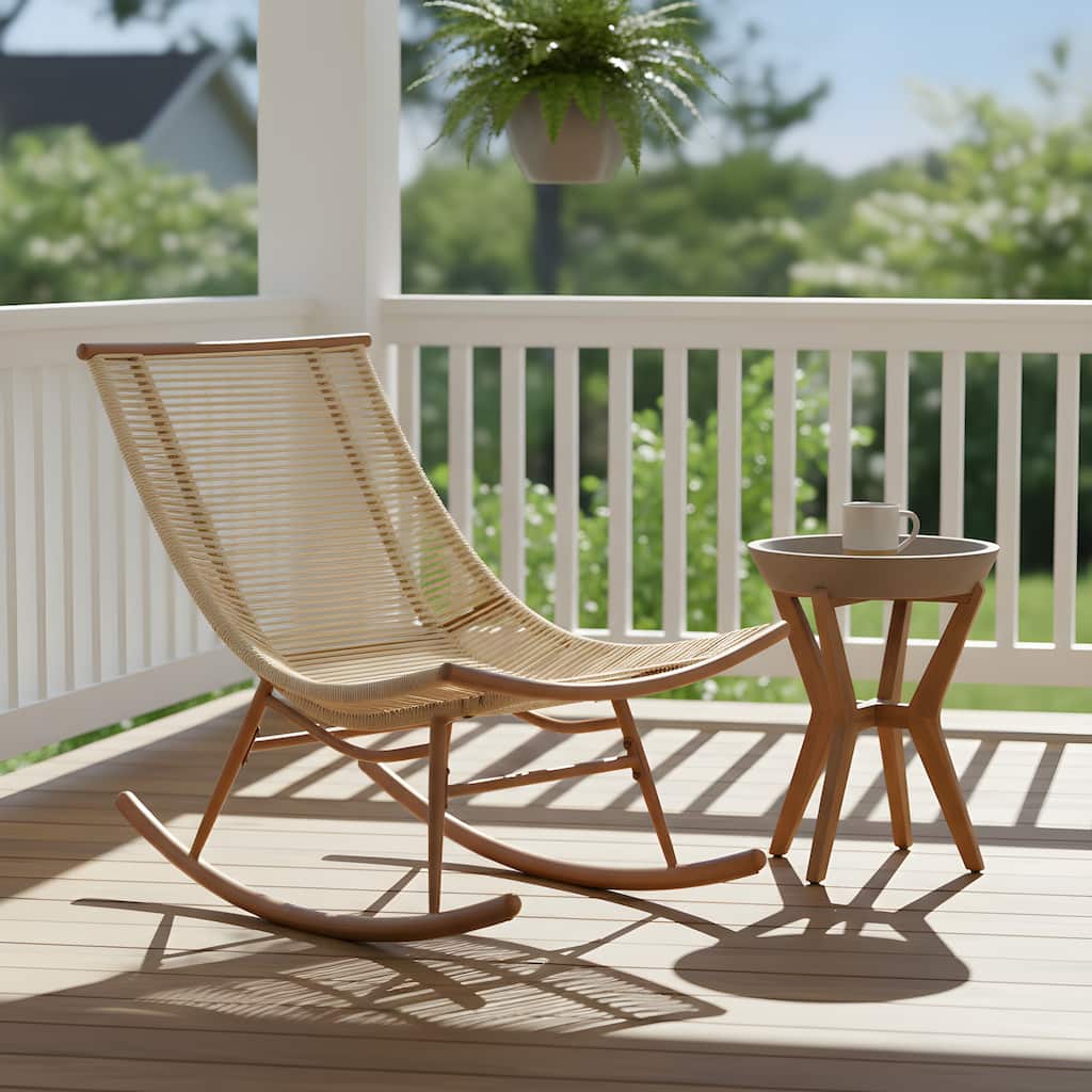 Christopher Knight Home - Rocking Chair with PE Rattan and Accent Side Table Set