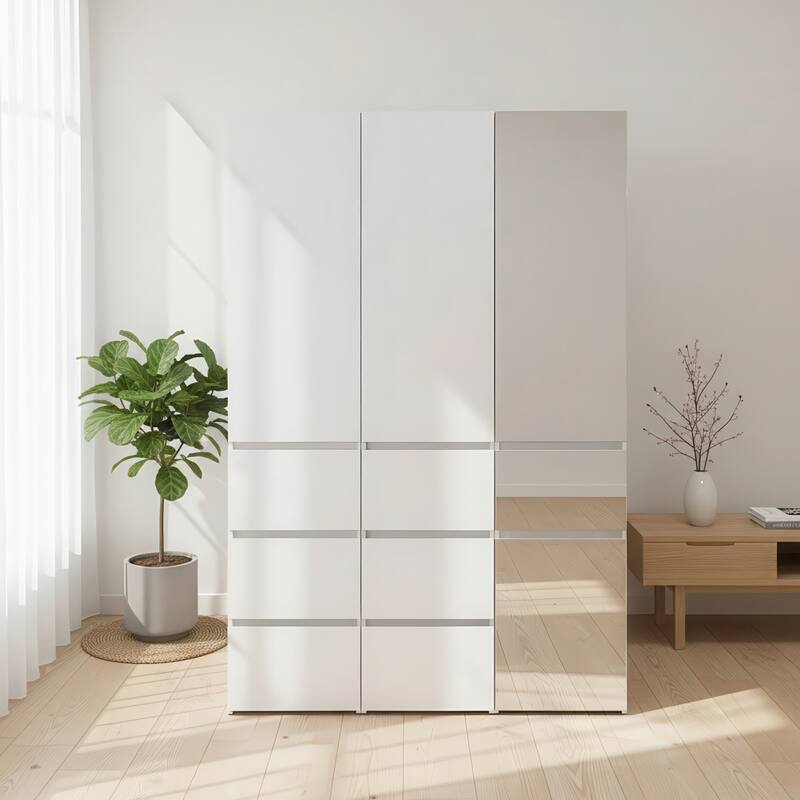 Elise Modular Wood Closet System with Mirror in White - 47.1"D x 17.72"W x 70.9"H