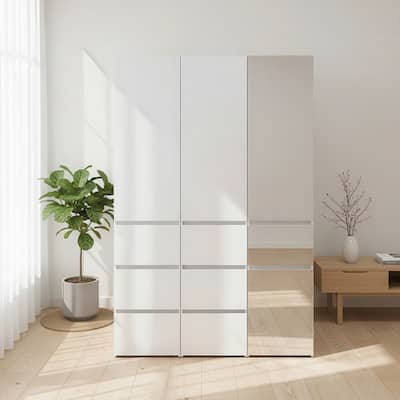 Elise Modular Wood Closet System with Mirror in White - 47.1"D x 17.72"W x 70.9"H