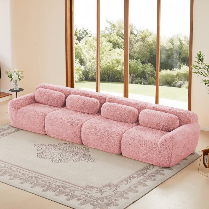 149" Soft And Fluffy Plush Fabric, Boneless Sofa, 32D High Density Sponge Ergonomic Design, Free Combination - Pink