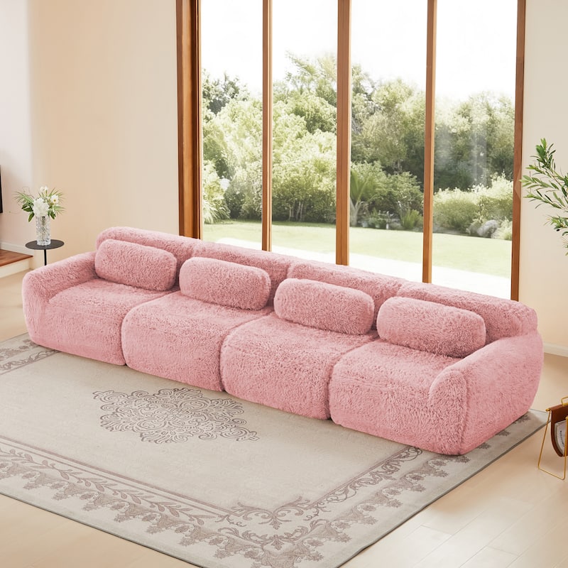 149'' Soft and Fluffy Plush Fabric,Boneless Sofa,Free Combination Buckle Connection - Pink