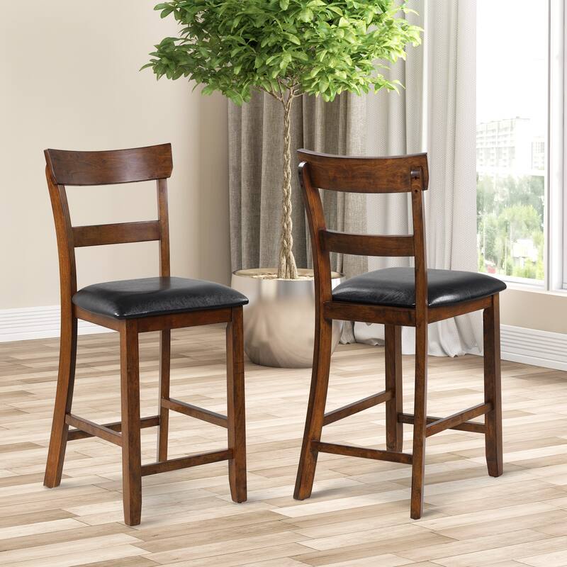 Gymax Set of 2 Barstools Counter Height Chairs w/Leather Seat & Rubber - See Details