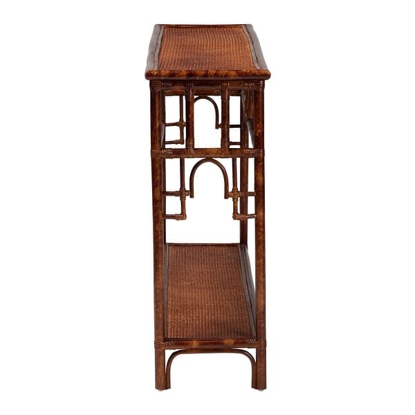 Sebalio Tortoise Natural Rattan Console Table with Shelf - Vintage Style Table for Entryway, Hallway or Coastal Living Space