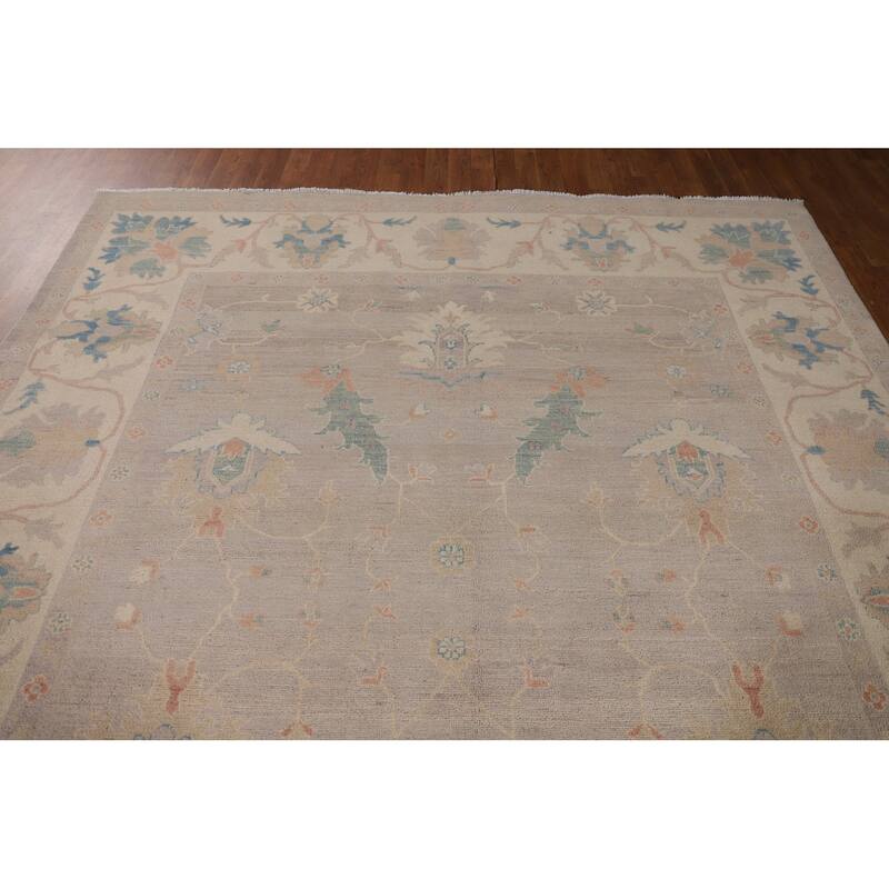 Earth Tone Transitional Oushak Area Rug Hand-Knotted Wool Carpet - 7'9" x 9'8"