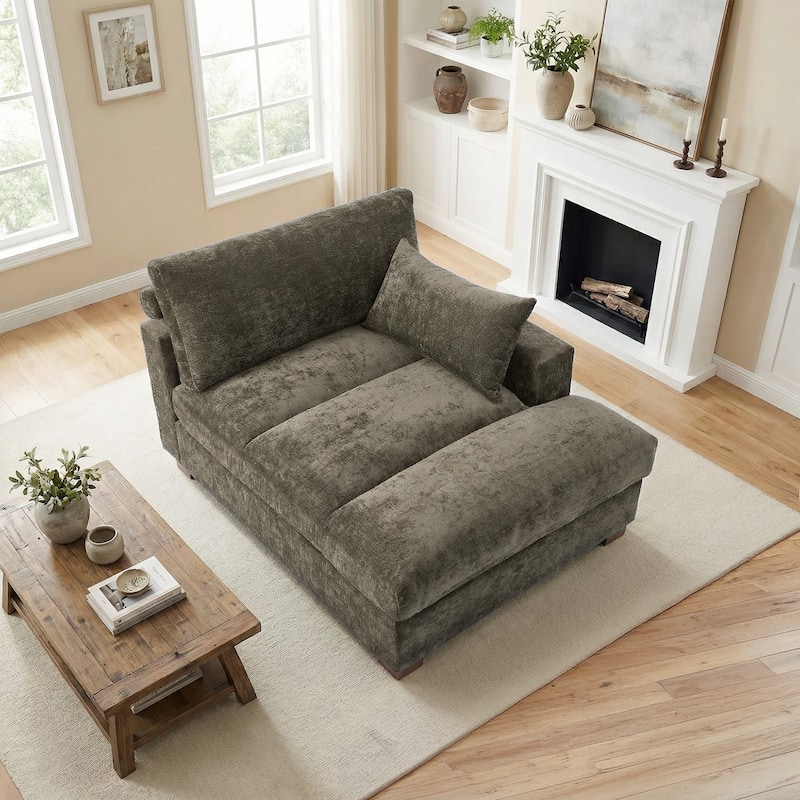 42"W Chenille Upholstered Chaise Lounge