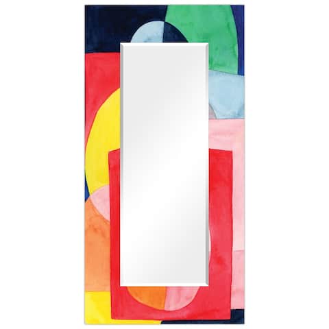 Launder Rectangular Beveled Wall Mirror on Free Floating Printed Tempered Glass