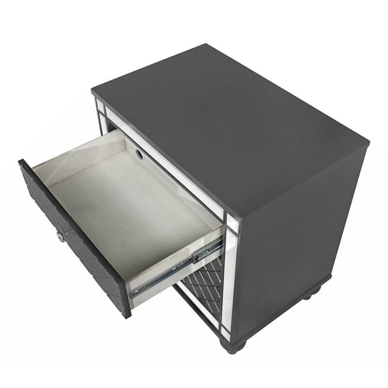 1Pc Glam Contemporary Style 3-Drawer Nightstand End Table with Mirror Plating Tapered Legs Gray Finish