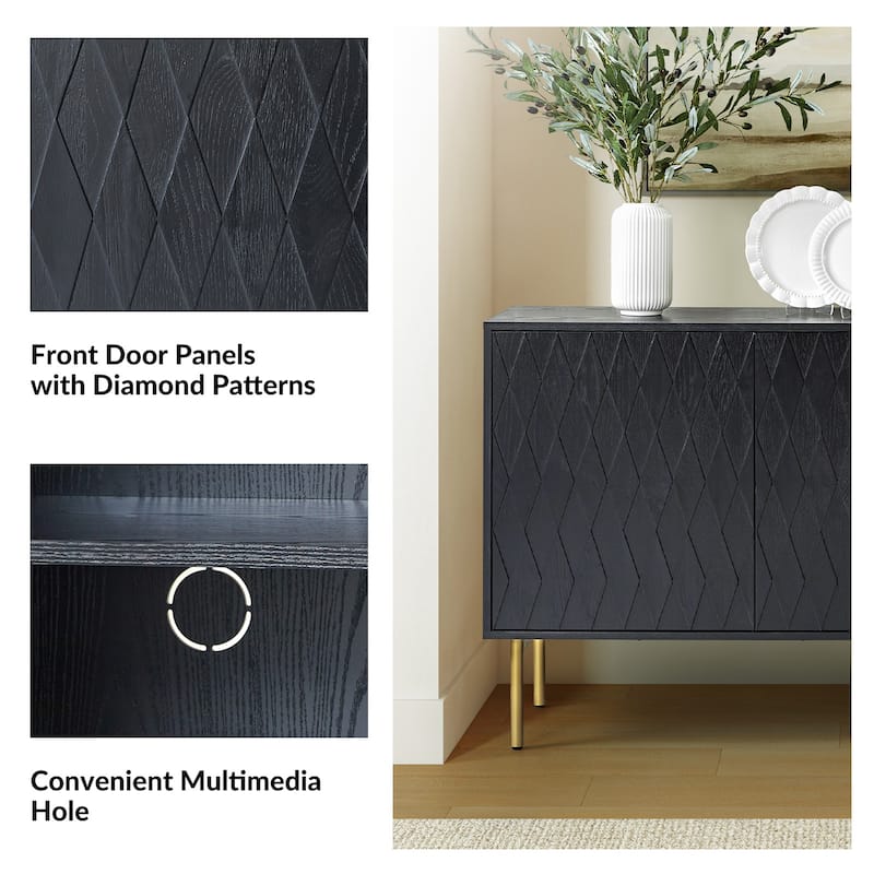 Petter Modern Diamond-shaped 60"Wide 3 Door Sideboard with Adjustable Shelves and Golden Metal Legs by HULALA HOME