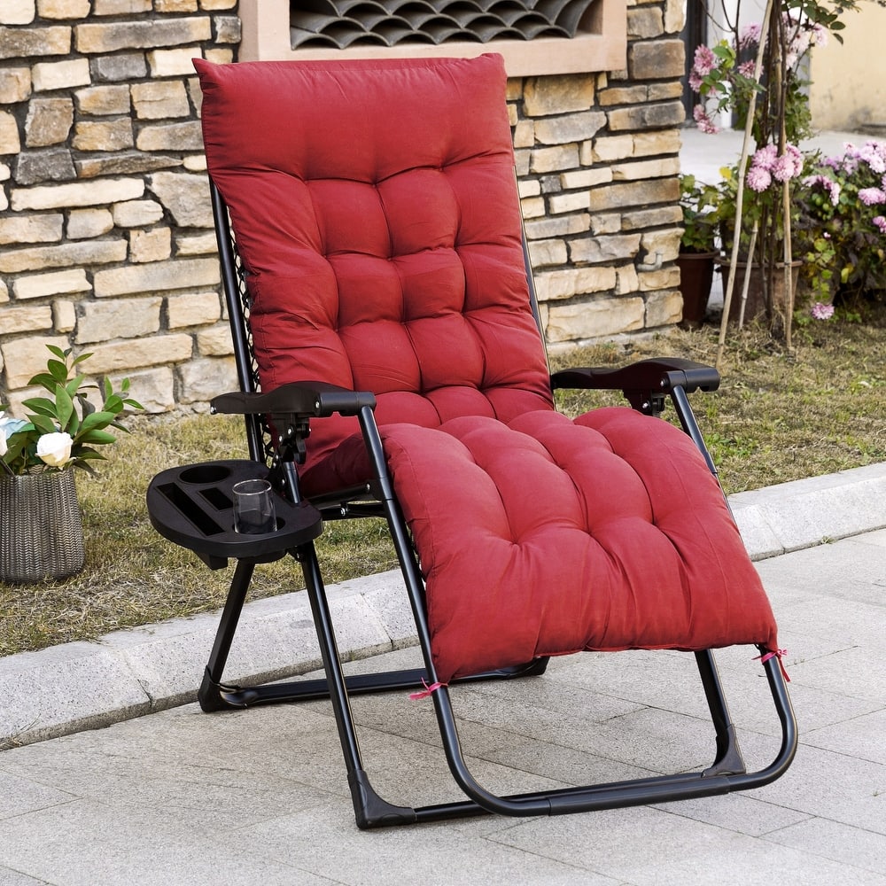 Outsunny Padded Zero Gravity Chairs, Folding Recliner Chair, Patio Lounger with Cup Holder, Adjustable Backrest