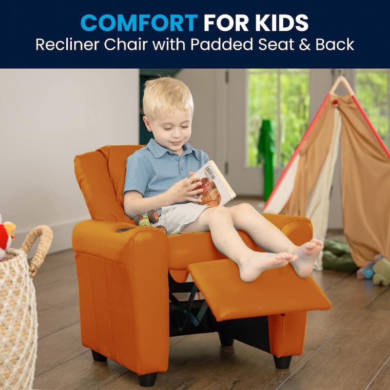 Contemporary Kids Recliner with Cup Holder and Headrest - 24"W x 21.5" - 36.5"D x 27"H