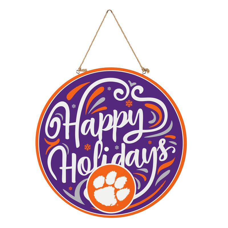 Clemson University 18" x 18" Happy Holidays Door Décor Wall Sign - 18" x 18"