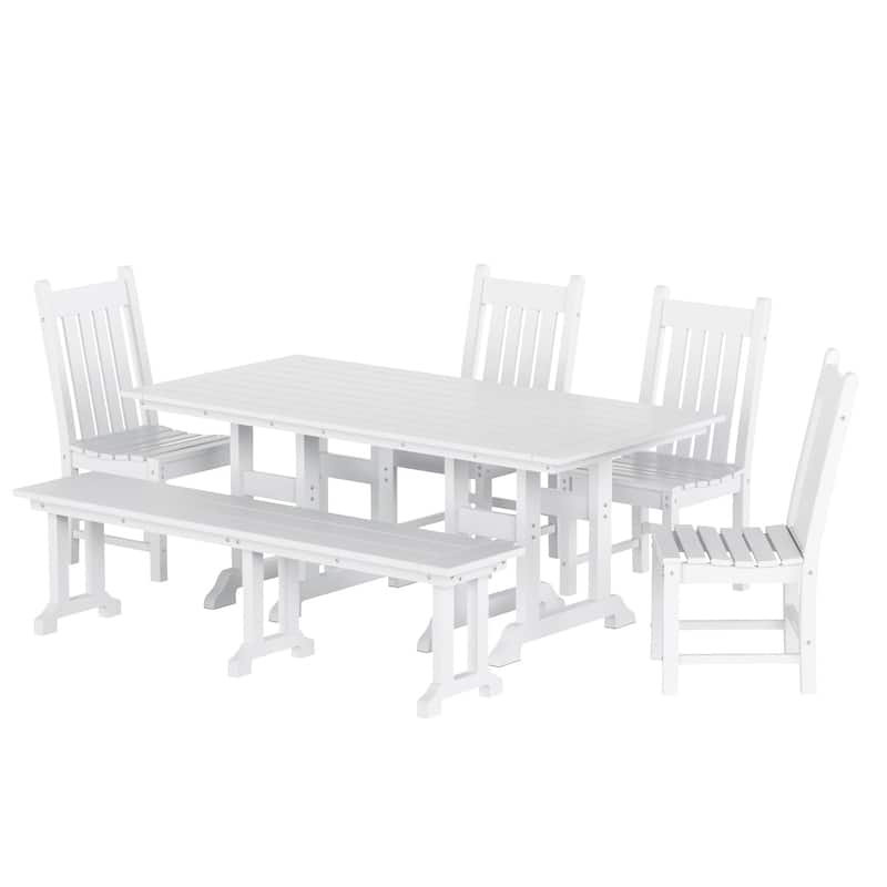 Laguna Hdpe All Weather Outdoor Patio Dining Set with Rectangle Table, Side Chairs, and Bench (6-Piece Set)