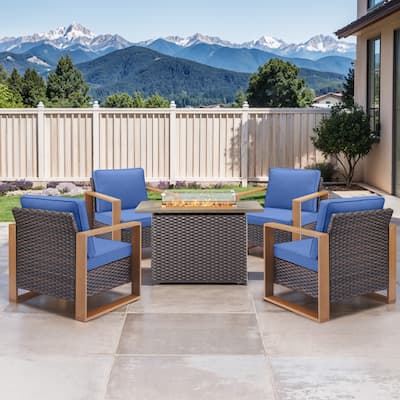 Pocassy 5 Pieces Outdoor Patio Chair with Fire Pit Table Set