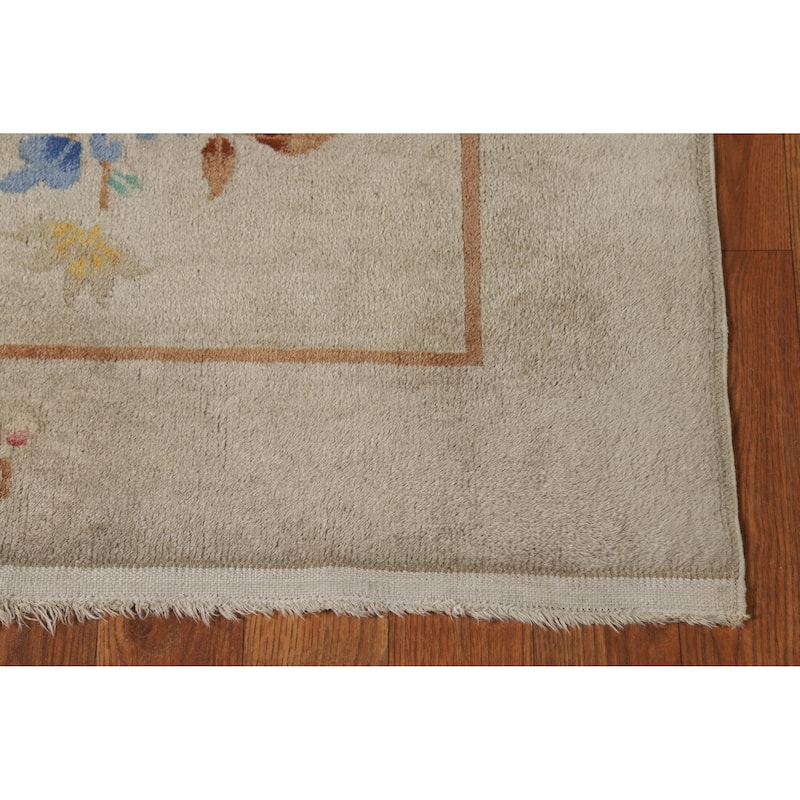 Vegetable Dye Art Deco Chinese Vintage Runner Hand-Knotted Wool Carpet - 3'0" x 11'8"