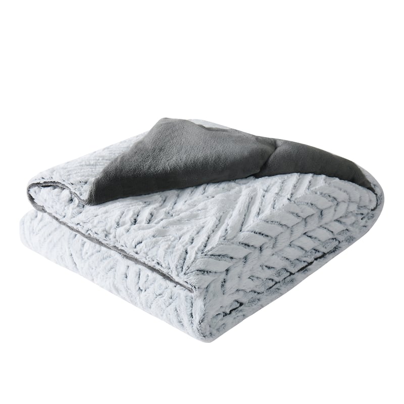 Christian Siriano NY® 60 x 70 Oversized Grey Chevron Faux Fur Filled Throw