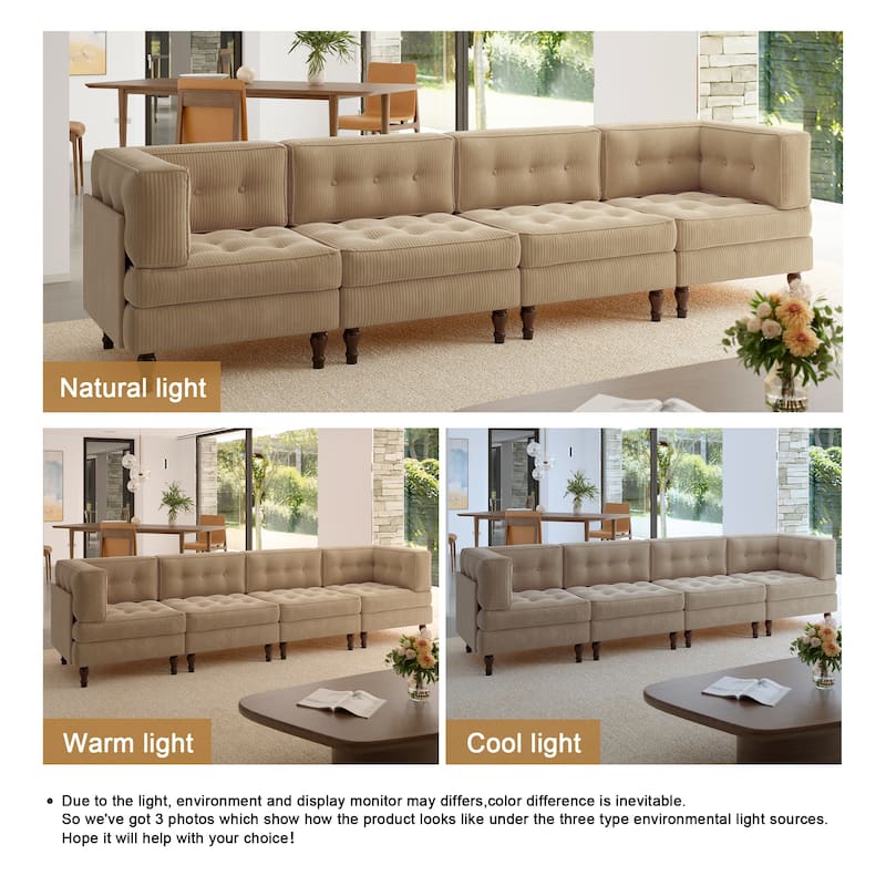 Oversized Modular Sectional Corduroy Fabric Tufted Sofa