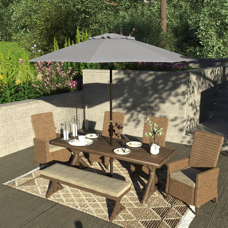 Okaloosa 9' Rd.Crank Lift Tilting, Aluminum Pole Fiberglass Rib Patio Umbrella Sunbrella Fabric by Havenside Home - Granite