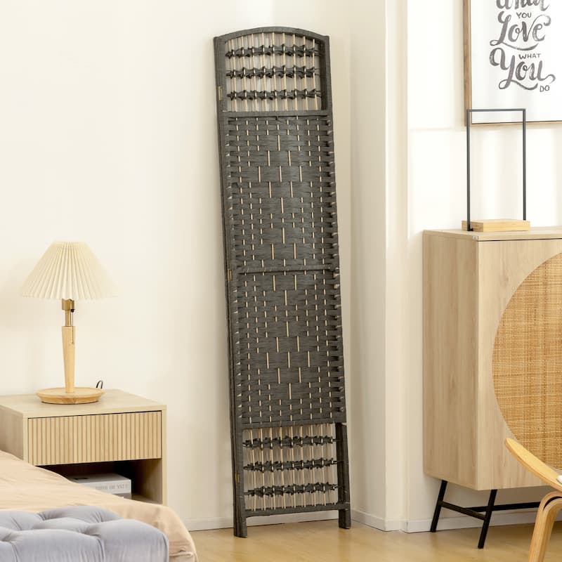 HOMCOM Panel Room Divider, 5.6 Ft Tall Folding Privacy Screen, Wave Fiber Freestanding Partition Wall Divider, White