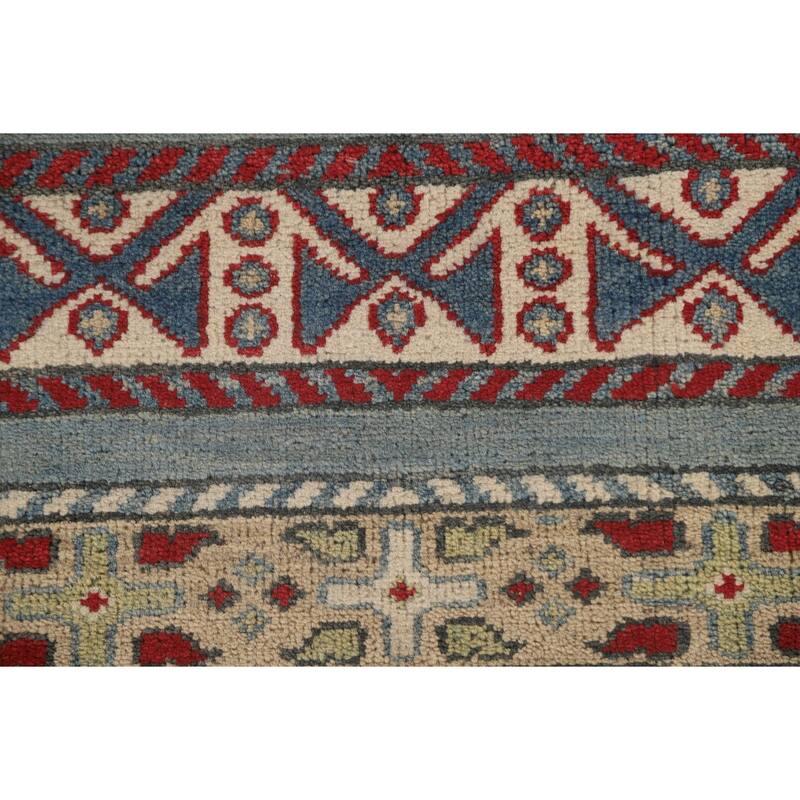 Light Blue Traditional Kazak Runner Rug Hand-Knotted Wool Carpet - 3'1" x 16'5"
