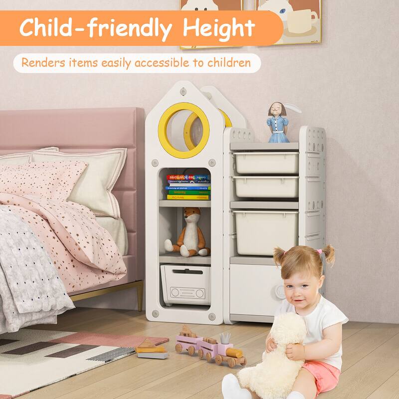 Gymax Kids Toy Storage Organizer Multipurpose Bookshelf w/ Cabinets &