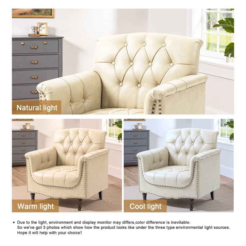 Tufted Accent Chair Vegan Leather Armchair for Living Room