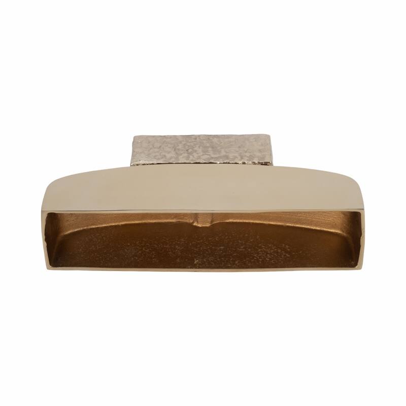 Rectangular Metal Decorative Bowl with Textured Base - 14", Gold - 14.0"
