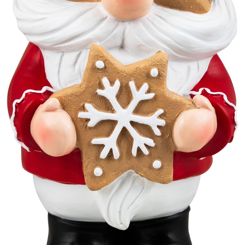 Gnome Holding Gingerbread Snowflake Cookie Christmas Decoration - 11.5" - Red