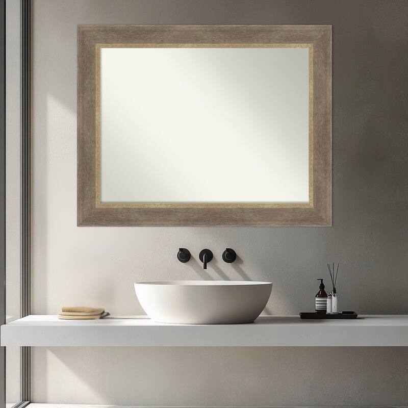 Driftwood Tan Non-Beveled Wood Framed Bathroom Vanity Wall Mirror - Driftwood Tan