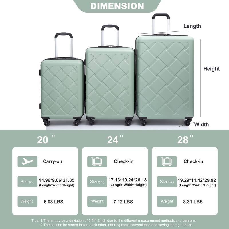 3PCS Expandable Hardshell Luggage Sets with 4PCS Storage Bag Set and Waterproof Portable Bag