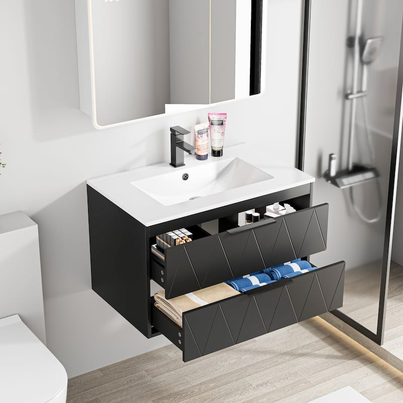 24"/30"/36"/48" Ceramic Vessel Sink Wall Mounted Bathroom Vanity Set