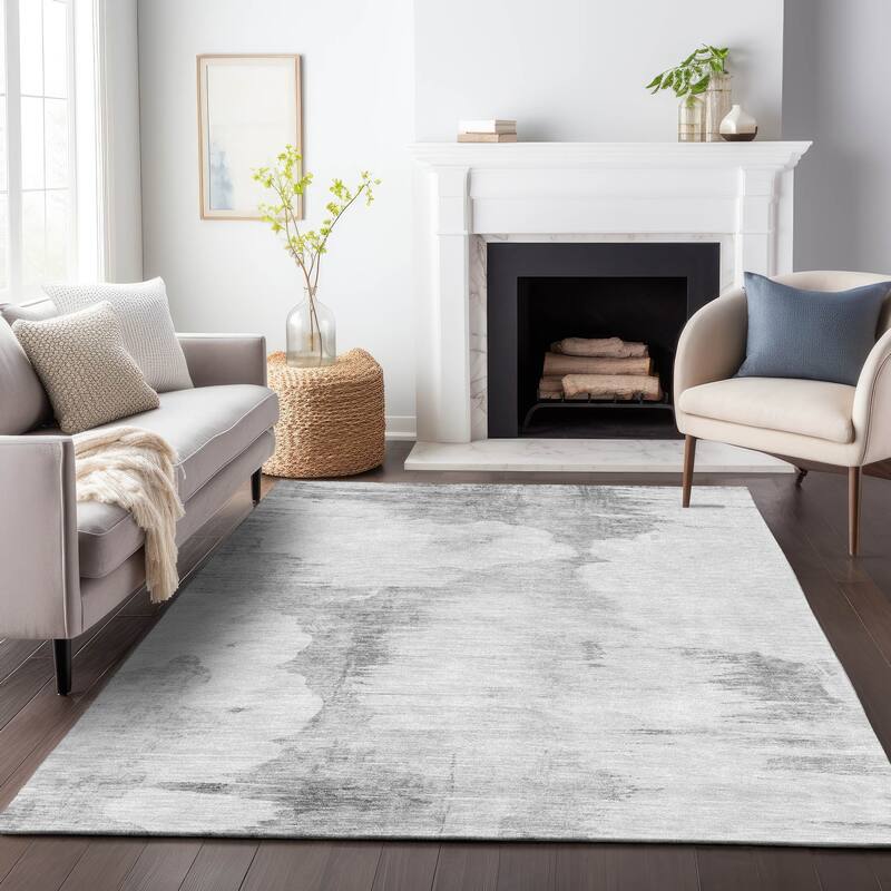 Premium Washable Super Soft Modern Impressions Mayfield Rug - Silver - 5' x 7' 6" - Rectangle