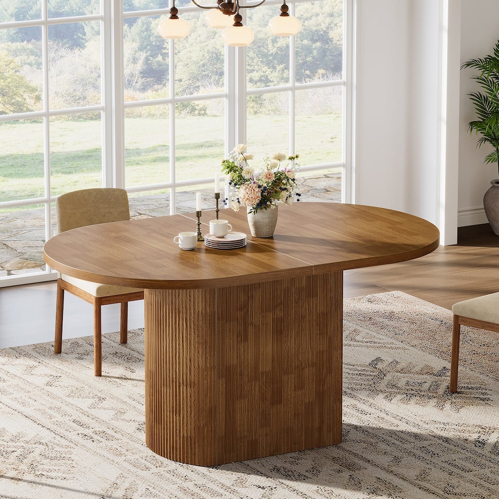 47.24" Oval Dining Table for 4, Rustic Wood Kitchen Table - N/A